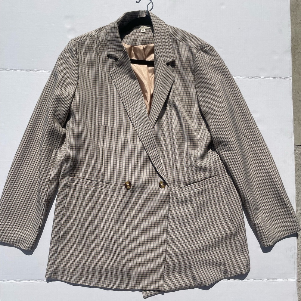 Black & Tan Micro-check Oversized Blazer | Medium (Fits Large) - Picture 4 of 8